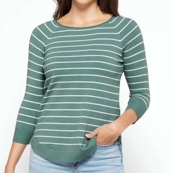Pink Clover Tops - Pink Clover Teal and White Striped Top